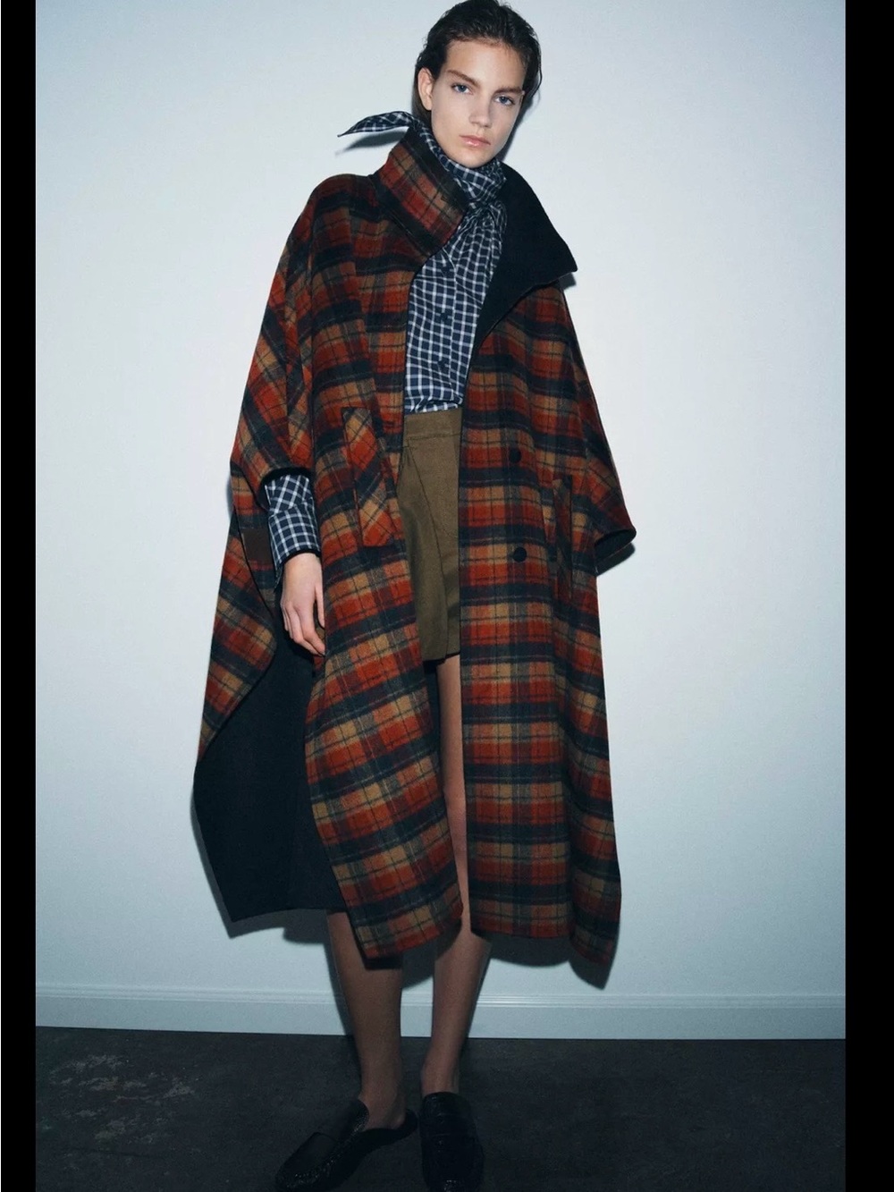 ZARA NWT $229 Plaid Oversized Cape Coat